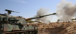 دبابة تركية تقصف مواقع قوات سوريا الديمقراطية في محيط مدينة رأس العين - 18 تشرين الأول 2019